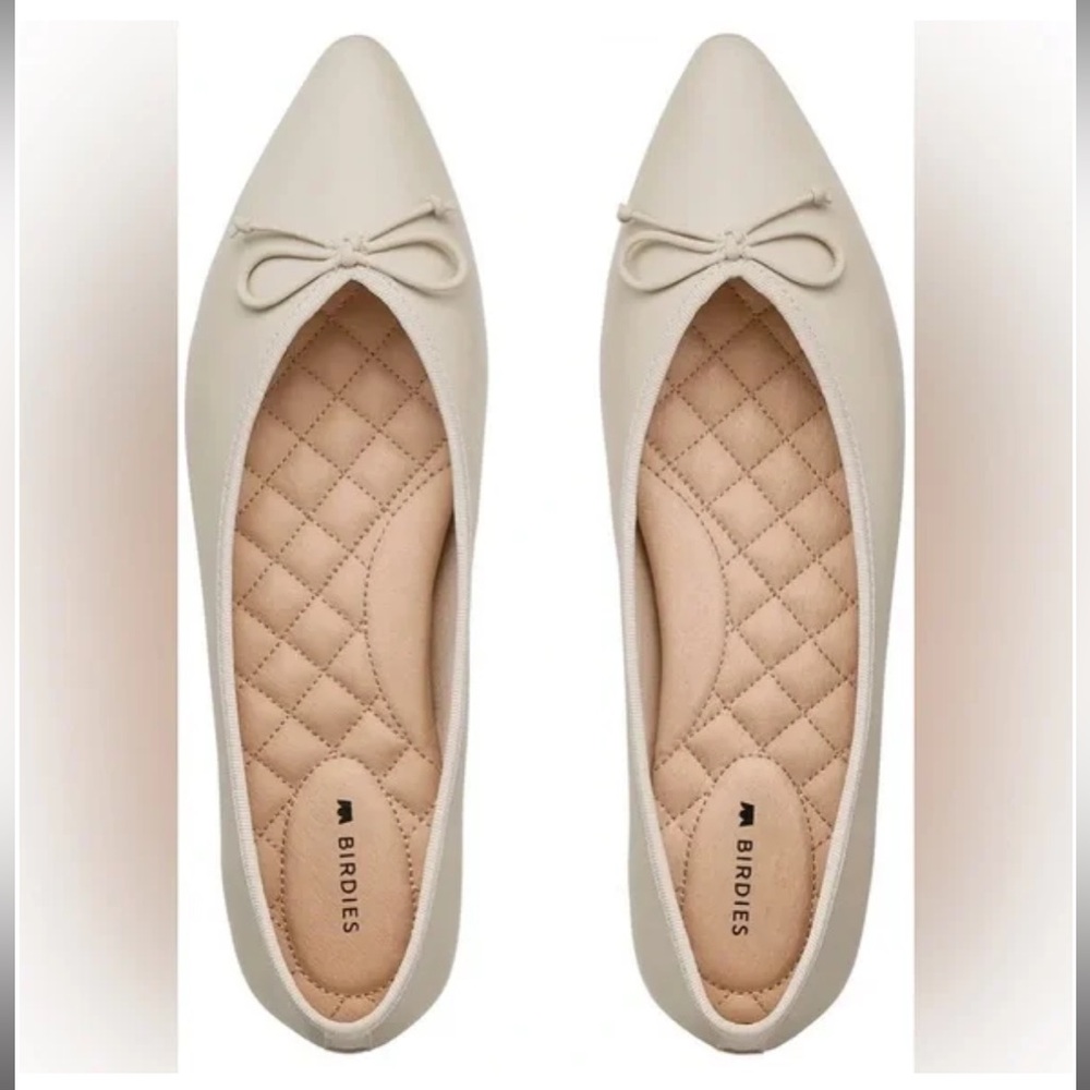 BIRDIES Goldfinch Leather Pointed Toe Ballet Flats Ivory